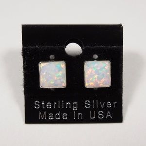 White Fire Opal Sterling Silver Stud Earrings